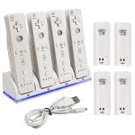 Socle dock chargeur - insten - 4 batteries 2800mah - blanc - pour manettes wii / wii u