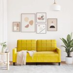Sofa droit fixe - clic clac canap� � 2 places - neuf - jaune 140 cm velours ca1607551