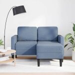 Sofa droit fixe - clic clac canapé 2 places avec méridienne en l bleu 125 cm lin ca2175084 Sofa droit fixe - clic clac canapé 2 places avec méridienne en l bleu 125 cm lin ca2175084