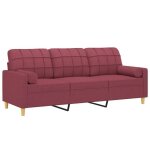 Sofa droit fixe - clic clac canapé 3 places - neuf - avec oreillers décoratifs bordeaux 180 cm tissu ... Sofa droit fixe - clic clac canapé 3 places - neuf - avec oreillers décoratifs bordeaux 180 cm tissu ...