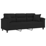 Sofa droit fixe - clic clac canap 3 places - neuf - avec oreillers noir 180 cm tissu microfibre ca2671097 ...