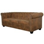 Sofa droit fixe - clic clac canapé chesterfield 3 places - neuf - cuir artificiel marron ca9084596 Sofa droit fixe - clic clac canapé chesterfield 3 places - neuf - cuir artificiel marron ca9084596