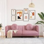 Sofa droit fixe - clic clac canapé avec coussins 3 places - neuf - rose velours ca9261786 Sofa droit fixe - clic clac canapé avec coussins 3 places - neuf - rose velours ca9261786