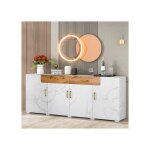 Sogeshome buffet - bahut - enfilade 208x39. 5x80cm blanc & bois buffet 4 portes 2 tiroirs structure mdf ...