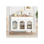 Sogeshome buffet de cuisine 94 cm de hauteur avec 3 tiroirs et 3 portes incurv�es en verre tremp� blanc ...