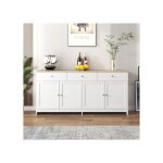 Sogeshome buffet avec veinage de bois blanc quatre portes avec trois tiroirs salon salle à manger?blanc ... Sogeshome buffet avec veinage de bois blanc quatre portes avec trois tiroirs salon salle à manger?blanc ...