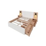 Sogeshome lit 160x200 cm structure de lit en ch�ne / blanc avec 2 tiroirs usb et 2 tables de nuit