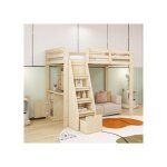 Sogeshome lit combine 90x200cm bureau / rangements / �chelle s�curit� tiroirs de stockage cadre bois ...