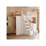 Sogeshome lit combine 90x200cm chelle scurit rangement & garde - robe cadre bois massif blanc sans ...
