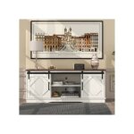 Sogeshome meuble tv 2 portes coulissantes classiques & étagères ajustables - structure robuste style ... Sogeshome meuble tv 2 portes coulissantes classiques & étagères ajustables - structure robuste style ...