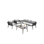 Sogeshome salon bas de jardin 5 - pièces gris en métal zincé avec canapé fauteuils & table Sogeshome salon bas de jardin 5 - pièces gris en métal zincé avec canapé fauteuils & table
