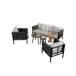 Sogeshome salon bas de jardin 7 - pi�ces gris canap� 3 places 2 fauteuils 2 tables marbre
