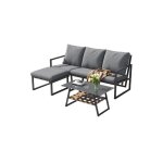 Sogeshome salon bas de jardin set angle gris 4 pi�ces (canap� table verre pouf)
