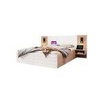 Sogeshome structure de lit double 180x200 cm blanc usb lumi�re 2 tiroirs sans matelas