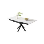Sogeshome table a manger extensible automatique effet marbre noir / blanc pieds crois�s 150 - 180x70x76 ...