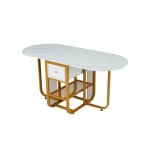 Sogeshome table a manger extensible / pliable 3 formes rangement + tiroirs blanc / or 160x70x75 cm Sogeshome table a manger extensible / pliable 3 formes rangement + tiroirs blanc / or 160x70x75 cm
