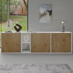 Sogood buffet bas 180 cm commode meuble de rangement blanc mat et chne clair suspendu ou sur pied salon ...