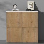 Doporro buffet commode 100 cm meuble de rangement blanc mat et ch�ne clair placard salon salle � manger ...