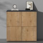 Sogood buffet commode 100 cm meuble de rangement gris noir mat et ch�ne clair placard salon salle � manger ...