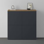 Doporro buffet commode 100cm meuble de rangement ch�ne clair et gris noir mat placard salon salle � manger ...