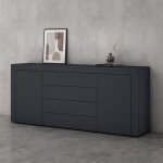 Doporro buffet commode 167 cm meuble de rangement gris noir mat placard salon salle � manger 2 portes ...