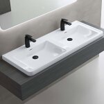 Doporro double lavabo  encastrer blanc vasque en solid surface lave mains rectangulaire de qualit 120x48x145 ...