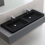 Doporro double lavabo  encastrer noir mat vasque en solid surface lave mains rectangulaire de qualit ...