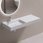 Doporro lavabo suspendu avec bonde vasque à poser blanc mat 120x46x12cm lave mains avec perçage de robinet ... Doporro lavabo suspendu avec bonde vasque à poser blanc mat 120x46x12cm lave mains avec perçage de robinet ...