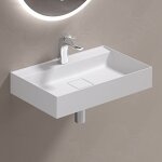 Doporro lavabo suspendu avec bonde vasque  poser blanc mat 60x38x12cm lave mains avec perage de robinet ...