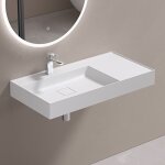 Doporro lavabo suspendu avec bonde vasque  poser blanc mat 90x46x12cm lave mains avec perage de robinet ...