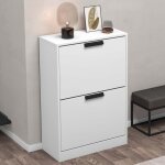 Sogood meuble � chaussures blanc mat 60x28x89 cm rangement armoire � chaussures 2 compartiments range ...