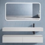 Sogood meuble de salle de bain blanc mat ensemble de 2 pièces meuble avec lavabo 150cm design up avec ... Sogood meuble de salle de bain blanc mat ensemble de 2 pièces meuble avec lavabo 150cm design up avec ...