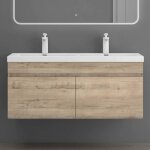 Sogood meuble de salle de bain ch�ne clair ensemble de 3 pi�ces meuble avec lavabo 120cm et miroir led ...