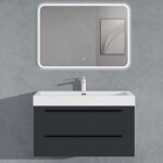 Sogood meuble de salle de bains gris noir mat ensemble de 2 pi�ces meuble suspendu avec lavabo 100 cm ...