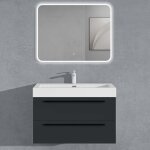 Sogood meuble de salle de bains gris noir mat ensemble de 2 pices meuble suspendu avec lavabo 90 cm ...