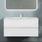 Doporro meuble de salle de bain suspendu blanc mat 100x48x50cm ensemble de 2 pi�ces meuble avec lavabo ...
