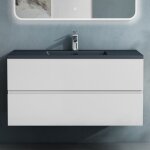 Doporro meuble de salle de bain suspendu blanc mat 100x48x50cm ensemble de 2 pi�ces meuble avec lavabo ...