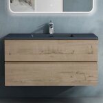 Doporro meuble de salle de bain suspendu ch�ne clair 100x48x50cm ensemble de 2 pi�ces meuble avec lavabo ...