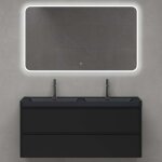 Doporro meuble de salle de bain suspendu noir mat 120x48x55cm ensemble de 3 pi�ces meuble avec lavabo ...