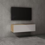 Doporro meuble tv bas 100 cm armoire tv marron clair + blanc mat table de t�l�vision salon avec 2 portes ...