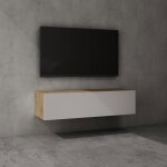 Doporro meuble tv bas 120 cm armoire tv marron clair + blanc mat table de t�l�vision salon avec 2 portes ...