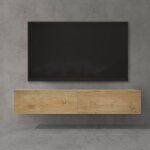 Sogood meuble tv bas 160 cm armoire tv blanc mat + marron clair table de t�l�vision salon avec 2 portes ...