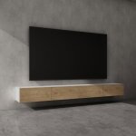 Doporro meuble tv bas 280 cm armoire tv blanc mat + marron clair table de t�l�vision salon avec portes ...