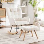 Sokerdy fauteuil  bascule avec repose - pieds rocking chair revtement tissu blanc pour salonchambrebalcon ...