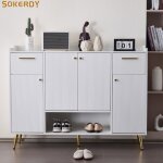 Sokerdy meuble chaussures - 4 portes 2 tiroir - 130x37x100cm - meuble d entrée couloir - blanc Sokerdy meuble chaussures - 4 portes 2 tiroir - 130x37x100cm - meuble d entrée couloir - blanc