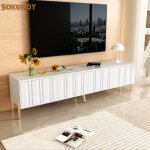 Sokerdy meuble tv avec 4 portes et 8 tagres de espace de stockage pieds dore 15 cm de haut blanc 190x38x48 ...