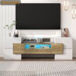 Sokerdy meuble tv avec Éclairage led 6 portes 2 tiroirs 3 compartiments ouverts surface en verre bois ... Sokerdy meuble tv avec Éclairage led 6 portes 2 tiroirs 3 compartiments ouverts surface en verre bois ...