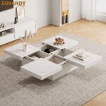 Sokerdy table basse bureau coulissante carrée avec 4 tiroirs de rangement brillante aspect marbre 90x90x25cm ... Sokerdy table basse bureau coulissante carrée avec 4 tiroirs de rangement brillante aspect marbre 90x90x25cm ...