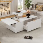 Sokerdy - table basse - plateau relevable - rangement ouvert et cach - blanc