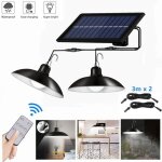 Solaire lampes lustre solaire avec t�l�commande �tanche 2 t�tes c�ble 3 m - lumi�re blanche